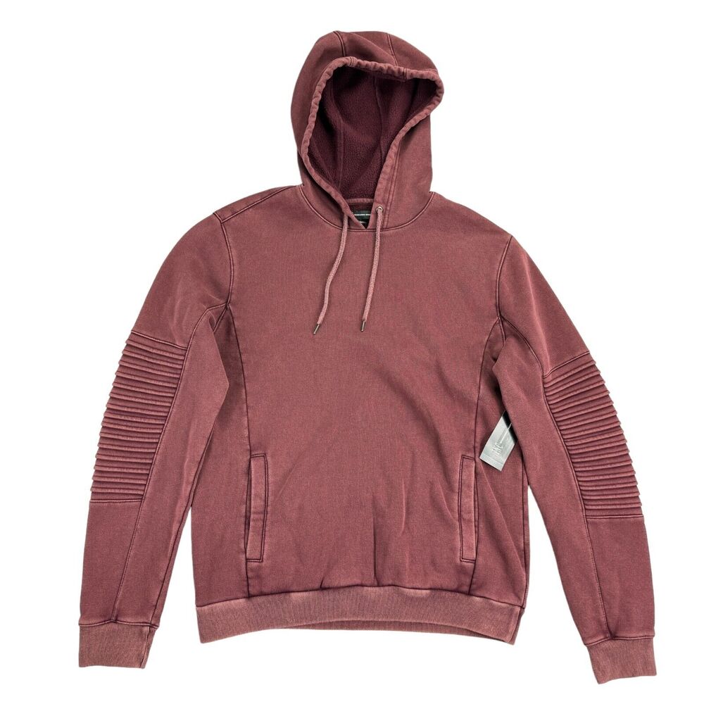 INC Mens Solid Fleece Moto Hoodie Port Red S